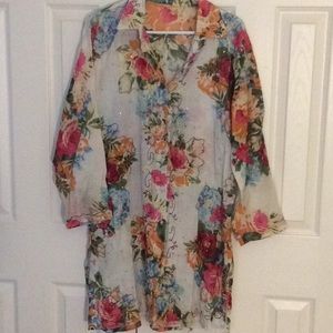 Embellished gauze tunic or beach cover up